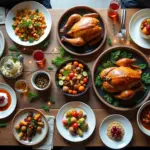 Тёплый новогодний стол 2026 с семью бюджетными блюдами, карточками рецептов и списком покупок в рублях 2025, готовый к празднику